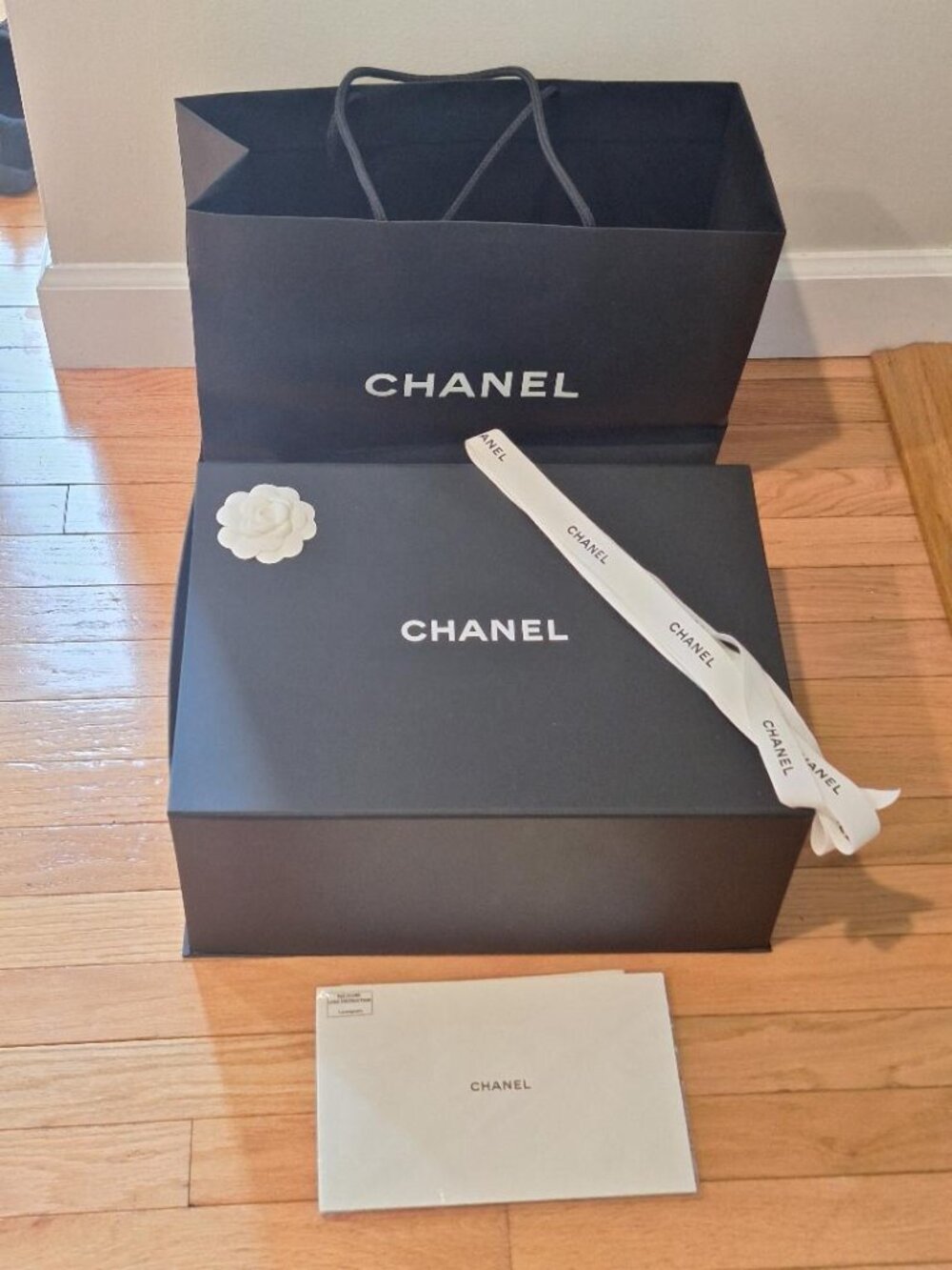 CHANEL Gift Box, 1 Chanel Shopping Bag, 11' White Ribbon & Booklet - EUC